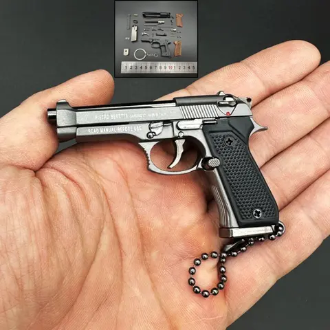 New with Inscription 7 bullets 1:3 Full Metal 92F Gun Model Alloy Keychain Pendant Detachable Decompression Toy Men's Gift