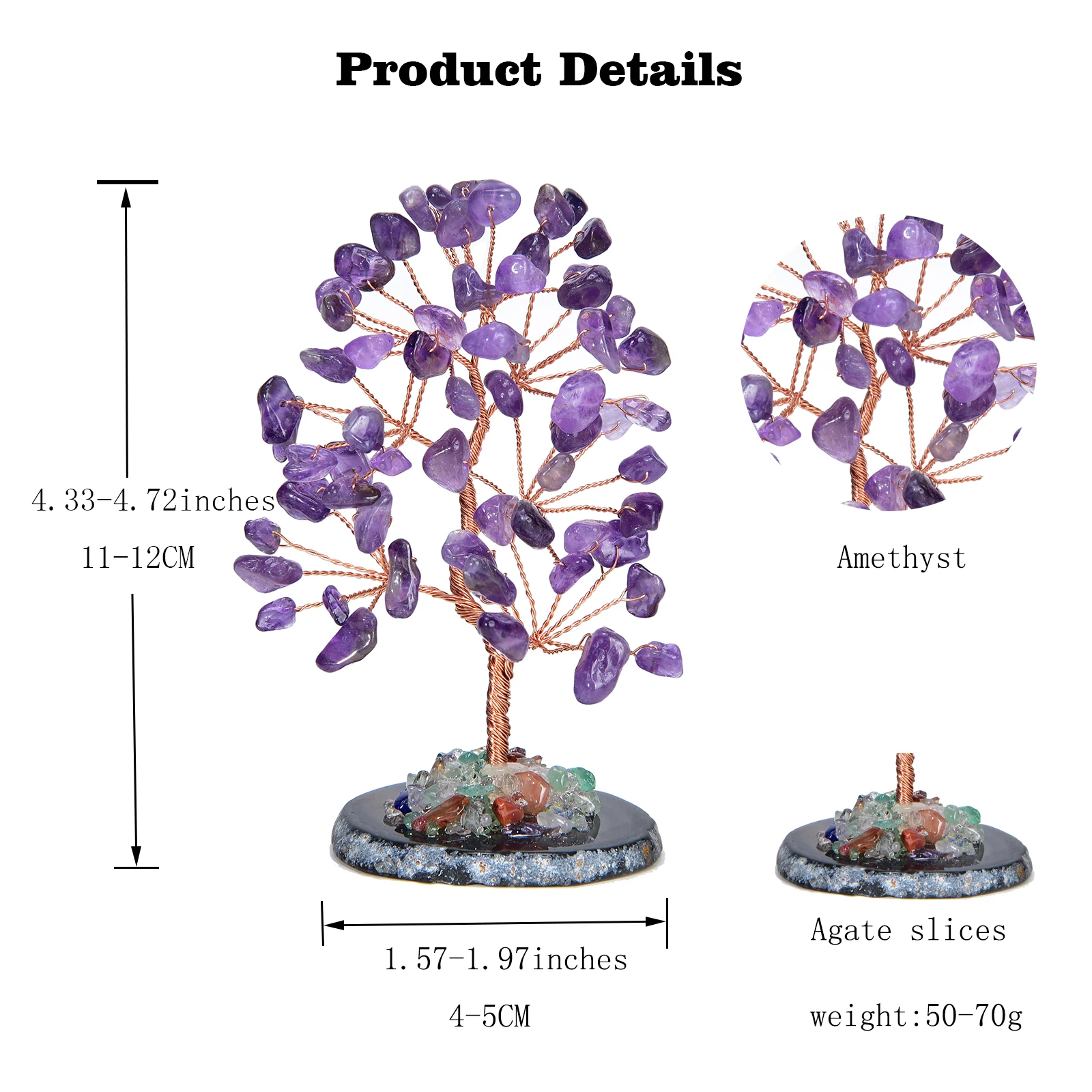 Lucky Crystal Tree Random Stone Base Natural Amethyst Money Tree for Positive Energy Crystal Tree Home Office Decoration