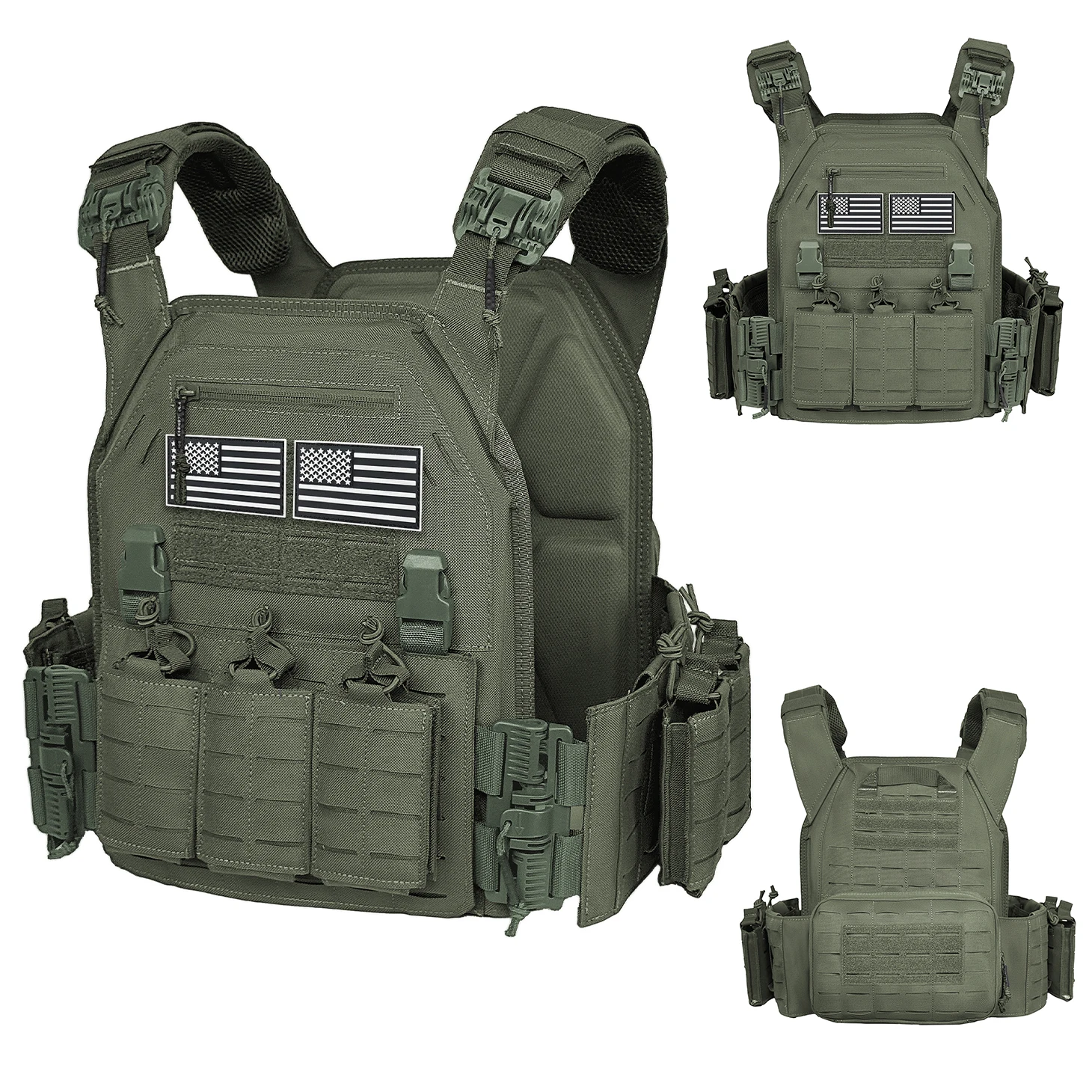 One click quick detachable adjustable length laser cutting MOLLE comes with multiple equipment bags hunting vest