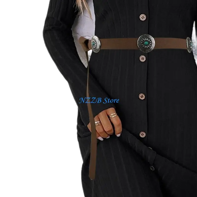 T21F 허리 벨트 새겨진 꽃 카우보이 카우걸 매력 빈티지 벨트