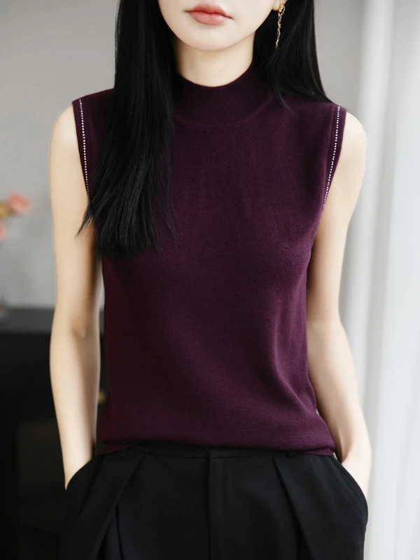 

Женский вязаный шерстяной жилет Ele с высоким воротником, облегающий, легкий, для весны и лета, с декоративной отделкой Maturi Drill