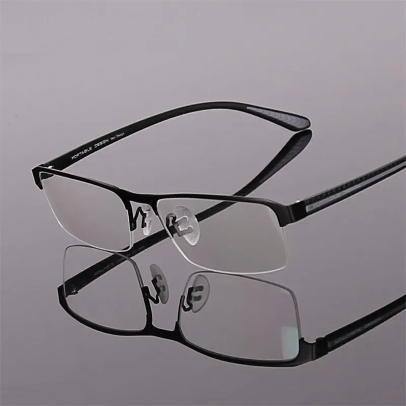 55-17-142 Half-rimmed Glasses Men Alloy Eyeglass Frames Optical Men\'s Designer Glasses Half Frame Optics Large-framed Glasses