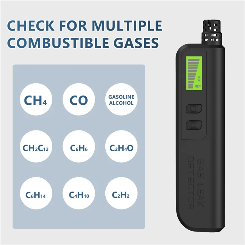 【علامة تجارية جديدة】 كاشف تسرب الغاز الصغير المحمول بالغاز الطبيعي كاشف شم الغاز القابل للاحتراق مع اختبار إنذار مسموع أسود