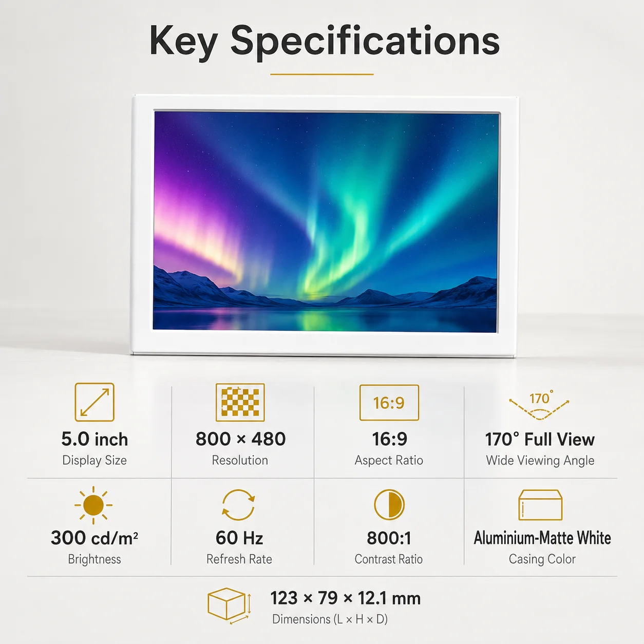 LESOWN Mini Screen 5 Inch Compact USB Monitor Touch HDMI 800x480 IPS Little White Portable Second Display for Windows Laptop PC