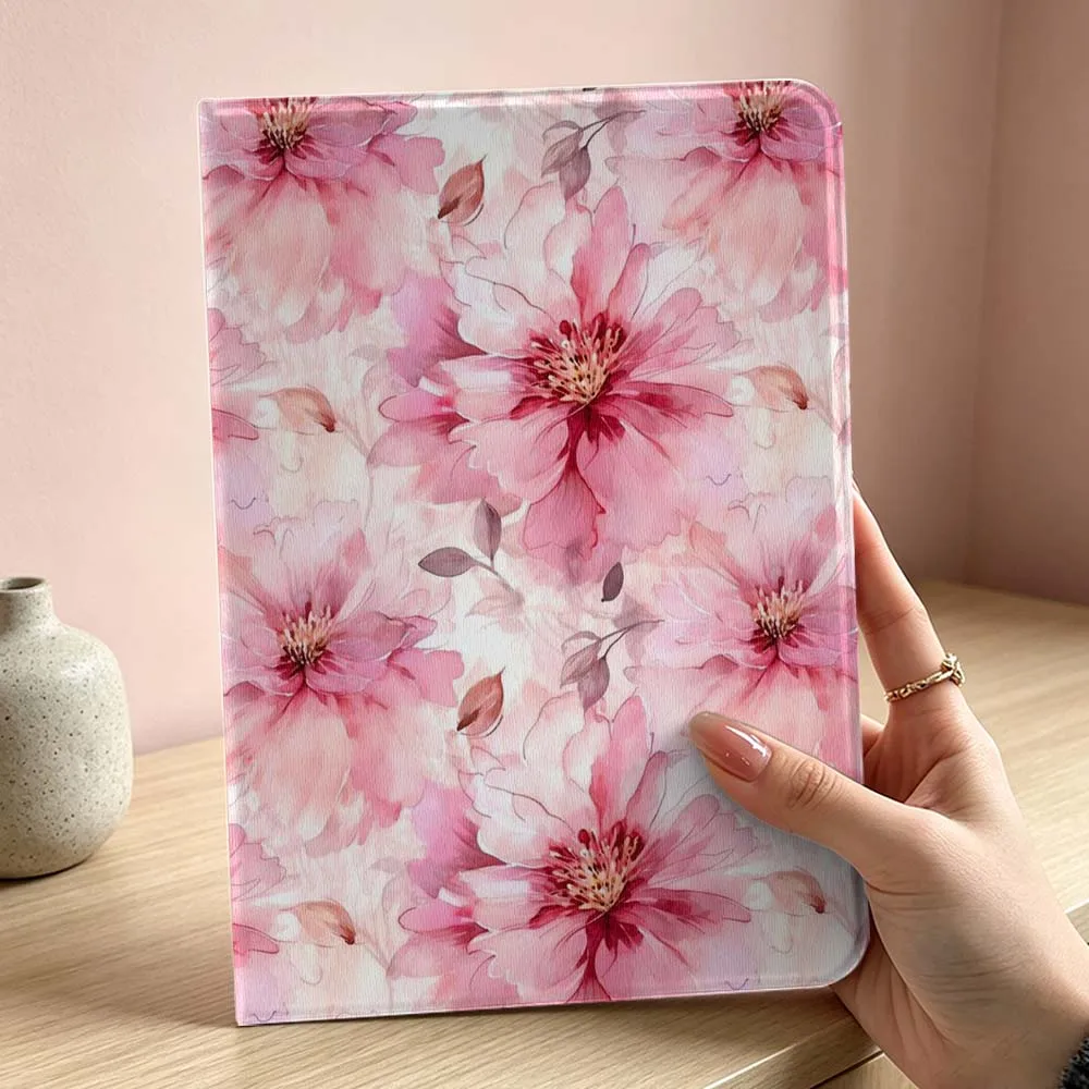 

Watercolor Pink Peony Pattern Soft For iPad Pro Air mini 7 6 5 4 3 2 1 9gen 8gen M5 M4 11th 10th A17 Pro A16 Inch Tablet Case
