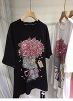 XL-4XL Plus Size 150KG Women Rhinestone T Shirt Cotton Short Sleve Bear with Flower Big Size T-shirt for Woman Oversize Tee Tops