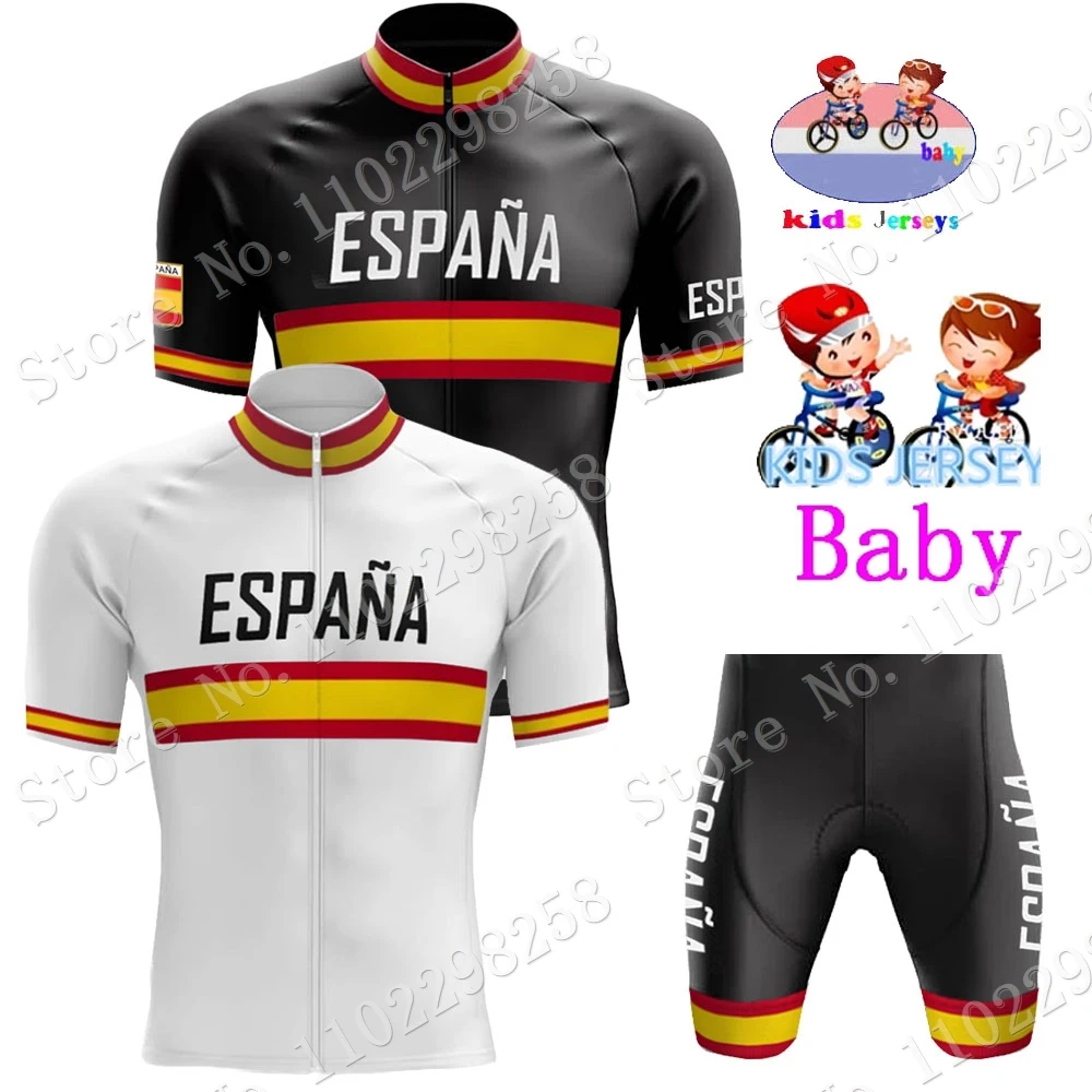 2024 Kids Espana National Team Cycling Jersey Set Spanish Boys Girls Cycling Clothing Road Bike Shirts Suit Bicycle Pants MTB