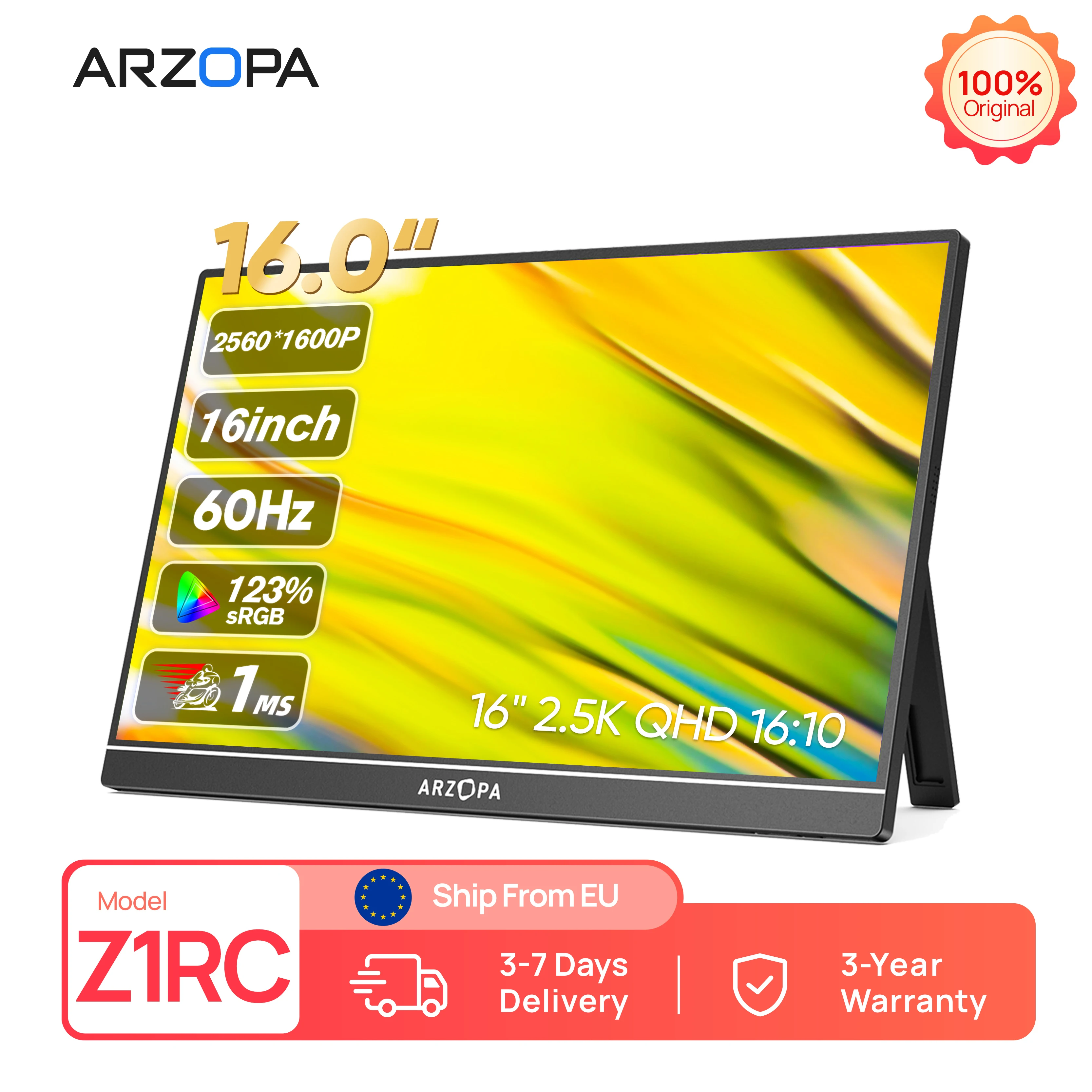 Image of ARZOPA 16-Zoll-2K-IPS-Bildschirm Mini-Sekunden-Gaming-Display Tragbarer Monitor Externer Bildschirm für MAC/Laptop/PC/Xbox/PS/Switch Z1RC