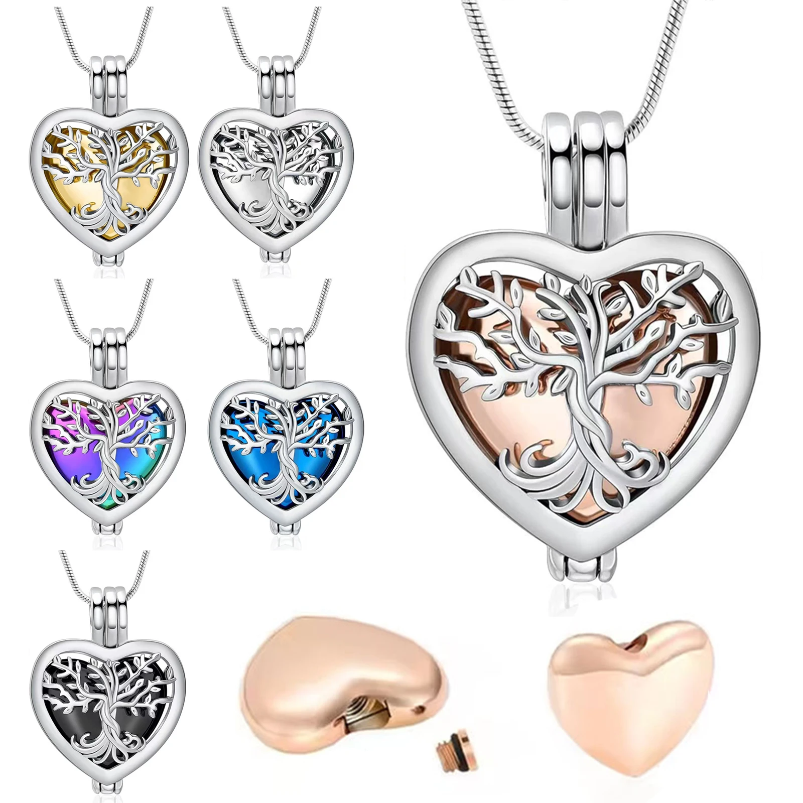 Tree of Life Urn Necklace for Ashes Heart Cremation Ashes Jewelry Memorial Jewelry Gift for Women Men Keepsake Lockets