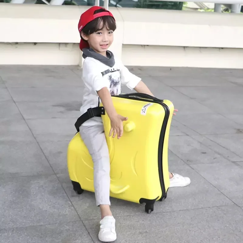 new Kids Riding Trojanl Luggage Hot Boys Girls Travel Trolley Alloy Children Sitting Rolling Luggage Suitcase Spinner Wheels