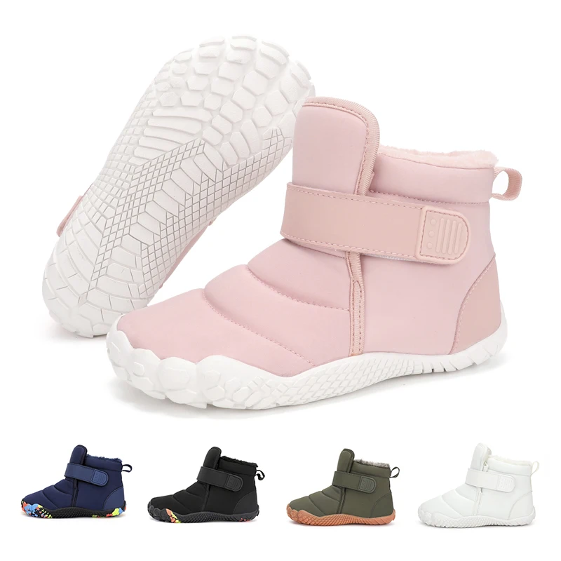 

Kids Wide Toe Barefoot Snow Shoes Girls Ankle Winter Boots Warm Plush Boys Fur Shoes Children Minimalist Sneakers Boots