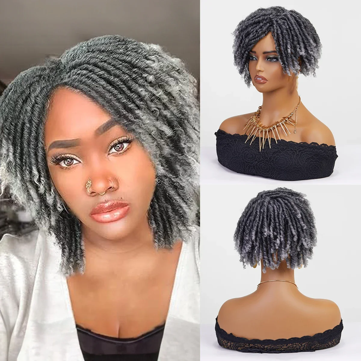 10 Inches Synthetic Curly Twist Wig Short Dreadlock With Bangs Crochet Wigs Heat Resistant