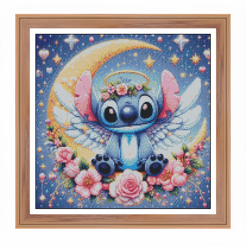 Disney 11Ct Cross Kit Printed Canvas Flower Cartoon DIY Hobby Embroidery Lilo And Stitch Handmade Moon Handicraft Home Decor