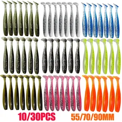 10-30 Uds cola en T 55mm 70mm 90mm Shad gusano cebo suave cebo Artificial Swimbait cebo Wobbler cebos blandos señuelo deportivo de pesca de silicona