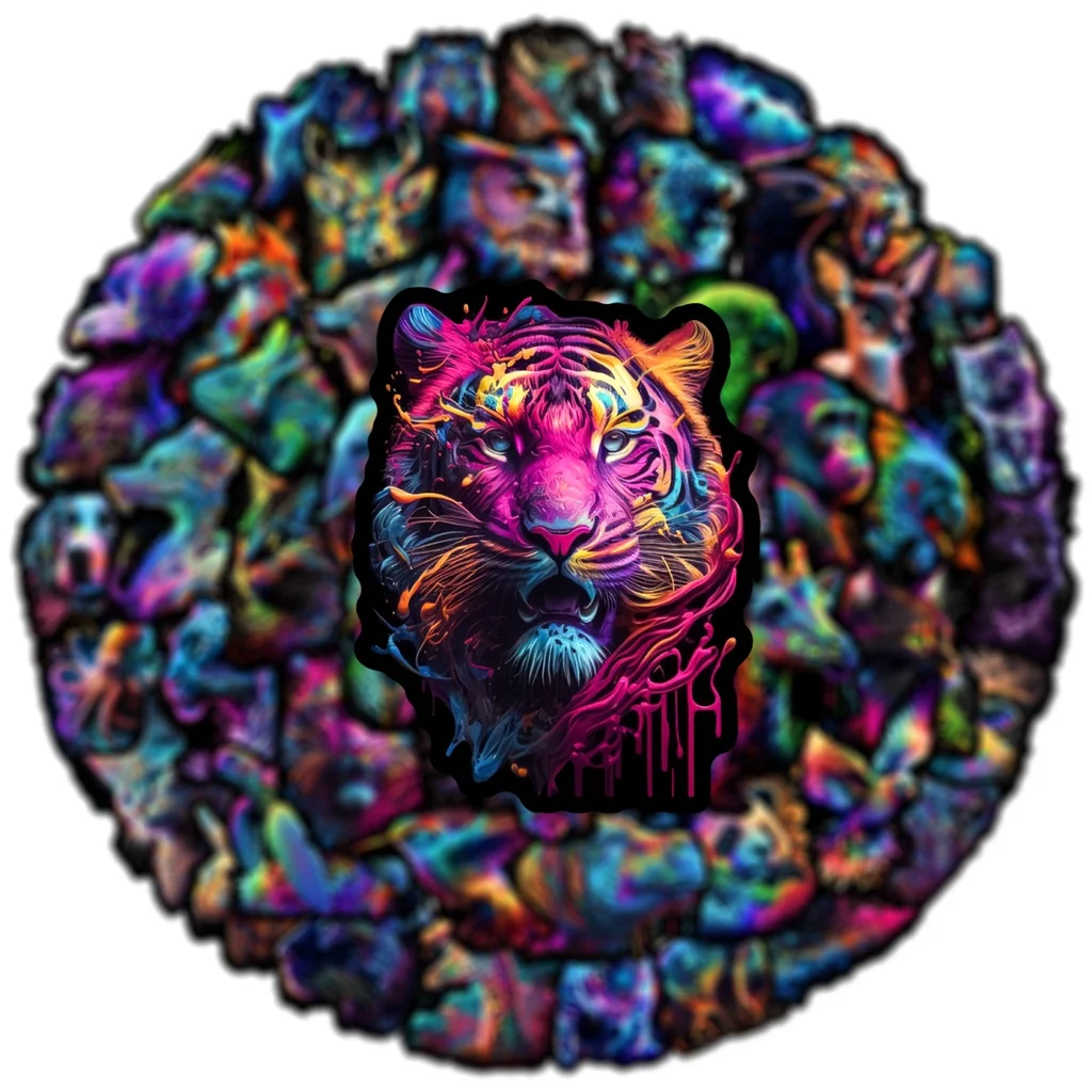 50PCS Neon Colorful Wild Animals Waterproof Graffiti Stickers for Helmet Bicycle Hand Account Pencil Case Decals view 4