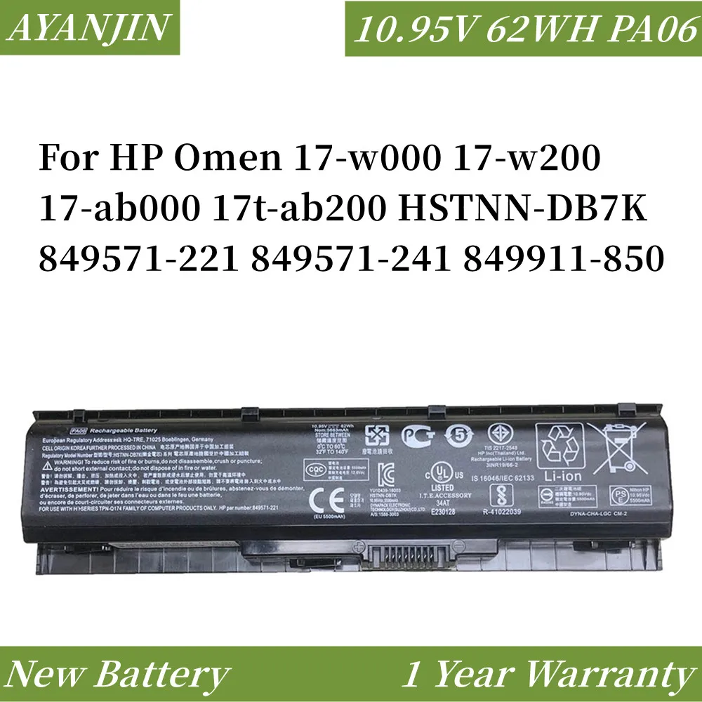 

5600mAh PA06 Laptop Battery For HP Omen 17-w000 17-w200 17-ab000 17t-ab200 HSTNN-DB7K 849571-221 849571-241 849911-850 62WH