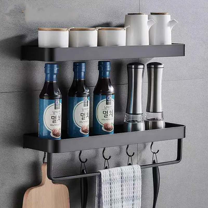 Kitchen Shelf  Aluminum Wall-Mounted Square Shampoo Shelf Cosmetic Shelves Kitchen Nets Shelf Storage Rack Organizer Rack