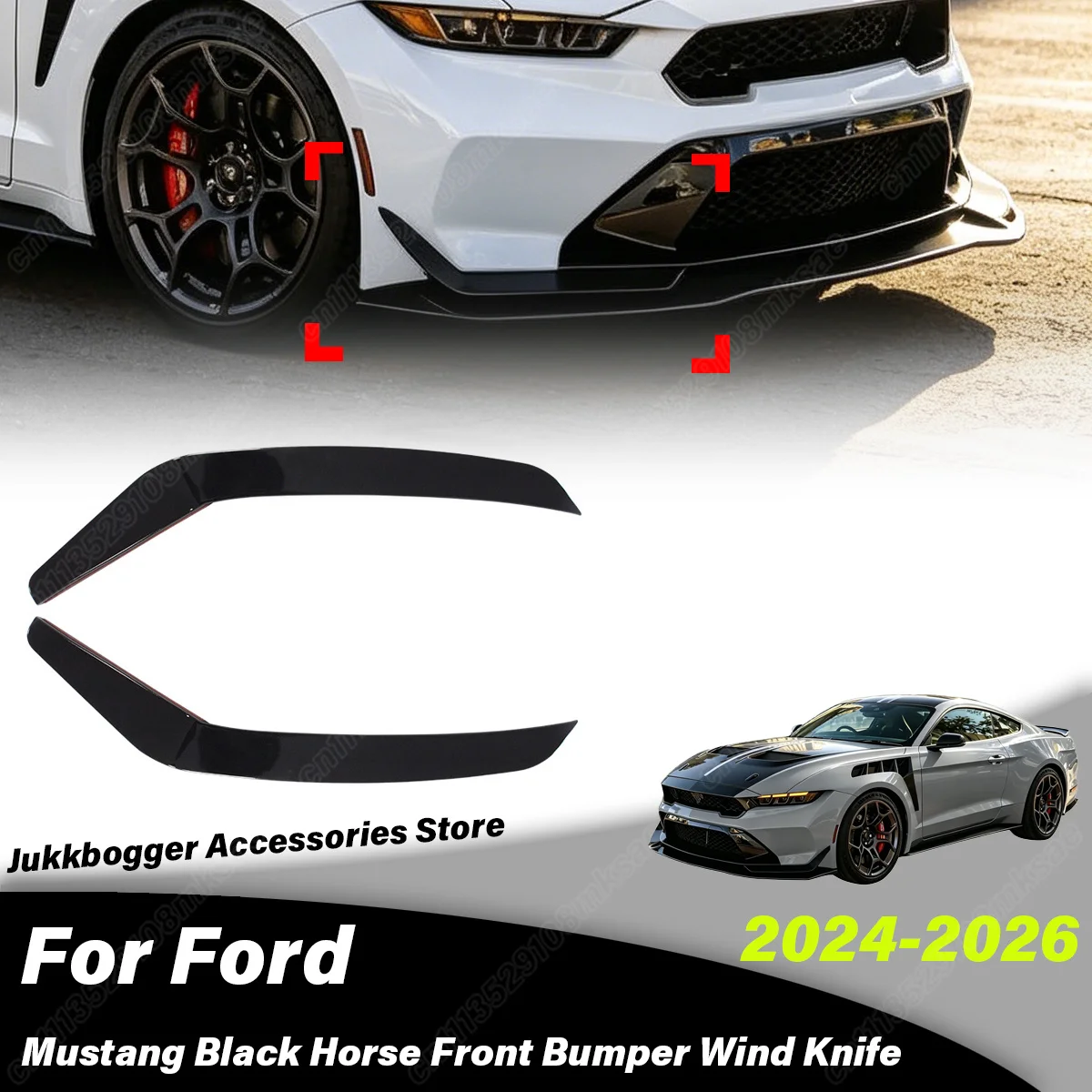 

For Ford Mustang Black Horse 2024 2025 2026 Automobile Front Bumper Side Splitter Side Wind Knife Decoration Accessories Kit