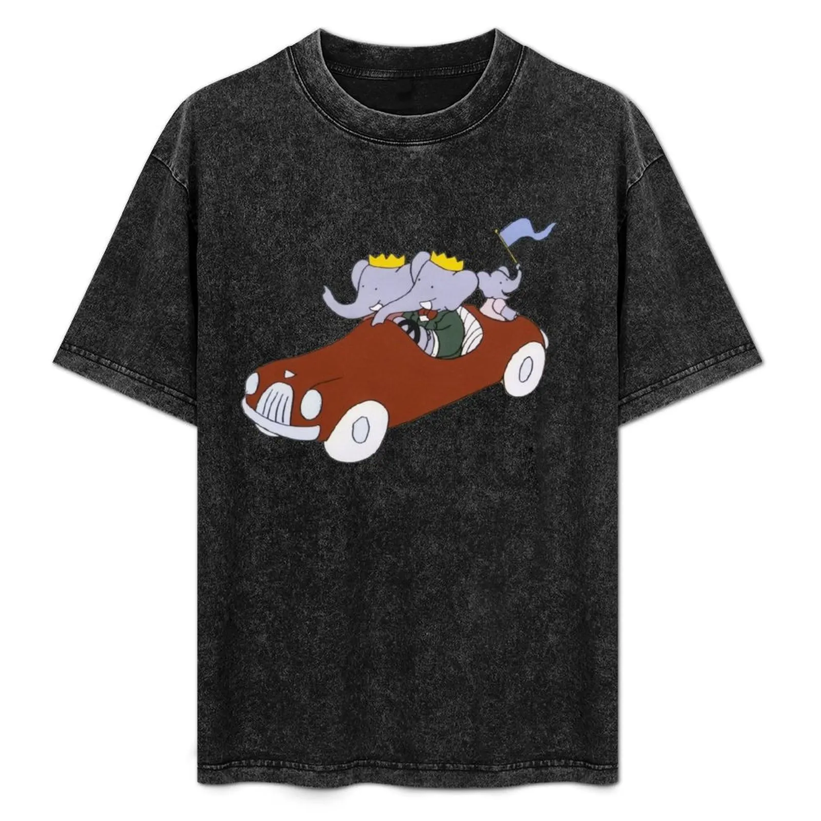 Babar in a car T-Shirt Christmas Casual Short Sleeve Top