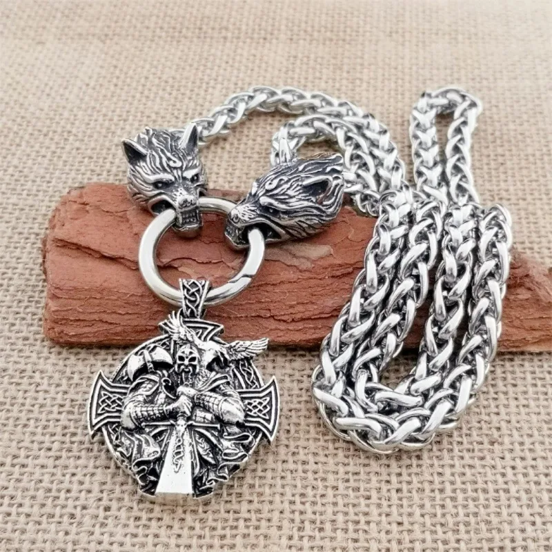 

Хип-хоп викинг Одина ворона крест кулон ожерелье для мужчин из нержавеющей стали голова волка колье винтажная цепочка ожерелье ювелирные изделия подарки