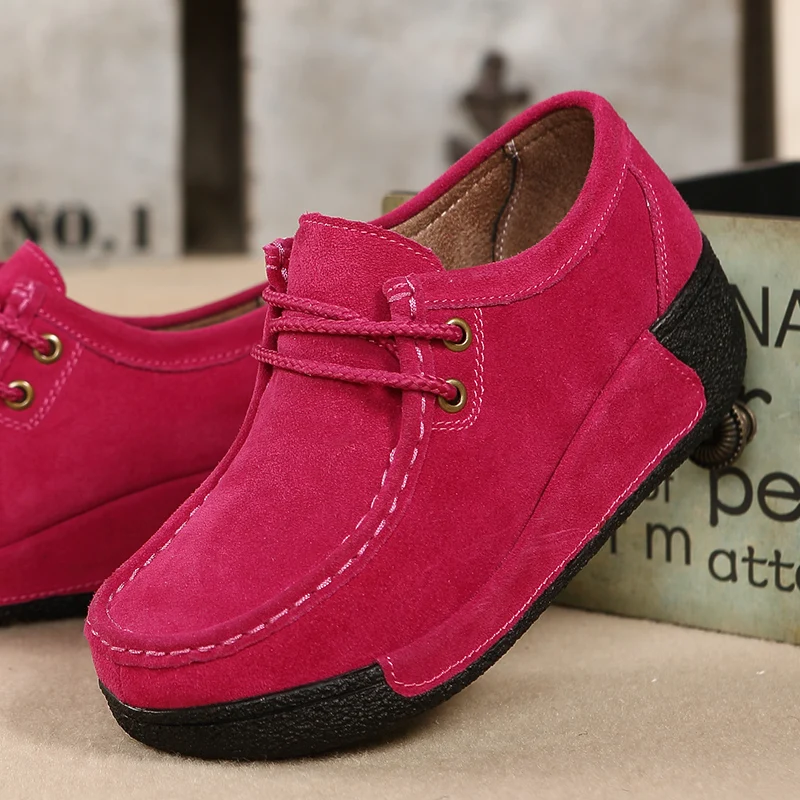 

2025 Fashion Suede Leather Shoes Woman Heightened Platform Women Flats Spring Casual Women's Loafers Moccasins Female Sneakers