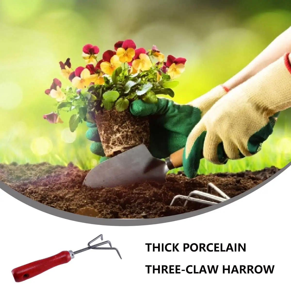 

Three-tooth Rake Durable Iron Mini Garden Rakes Small Hand Wooden Handle Eco-friendly Safe Tilling Soil Cleaning Weeds Lawn