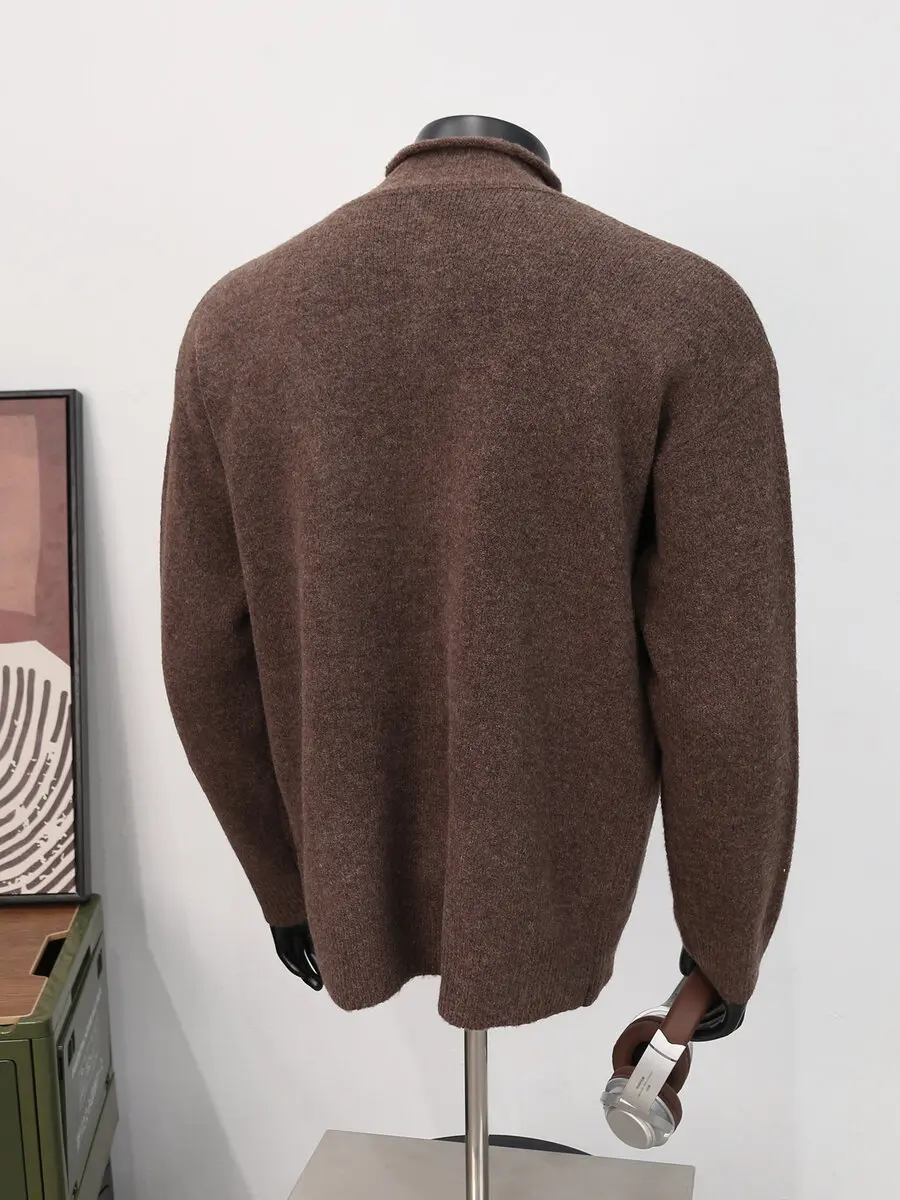 

Свободный крой в стиле ретро, трикотажный кардиган с высоким воротником, мужской повседневный универсальный цветной свитер, весна-осень