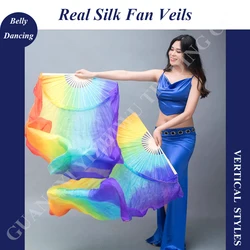 Hand Made Women 1 Pair Belly Dance Silk Bamboo Dance Long Fan Veils Gradient Vertical Style