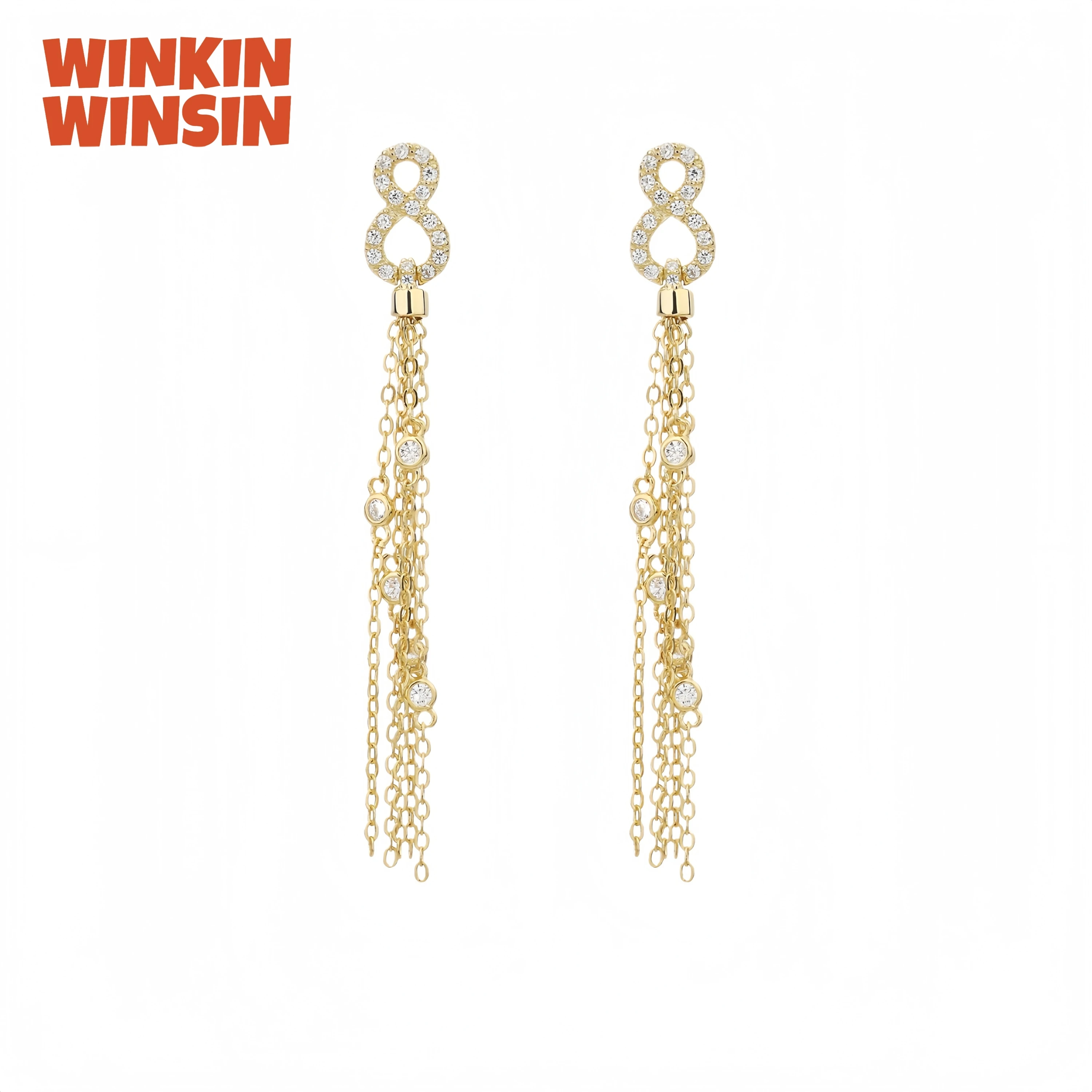 

Winkin Winsin Brand MST 18-каратное позолоченное серебро 925 пробы с цифрами 8 серьги-гвоздики с кисточками для женщин изящные ювелирные изделия