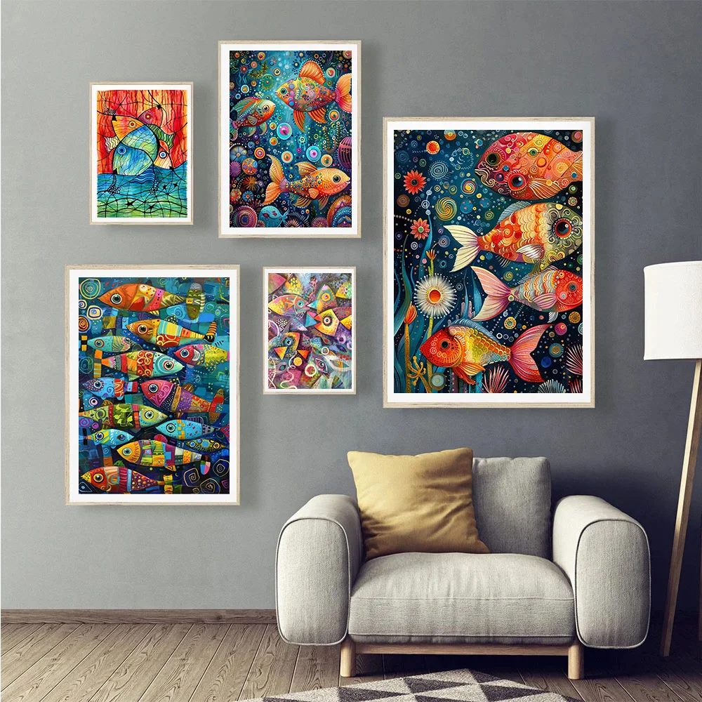 

Abstract Fantasy Underwater World Colorful Marine Life Canvas Painting Colorful Fish Art Posters Prints Living Room Home Decor