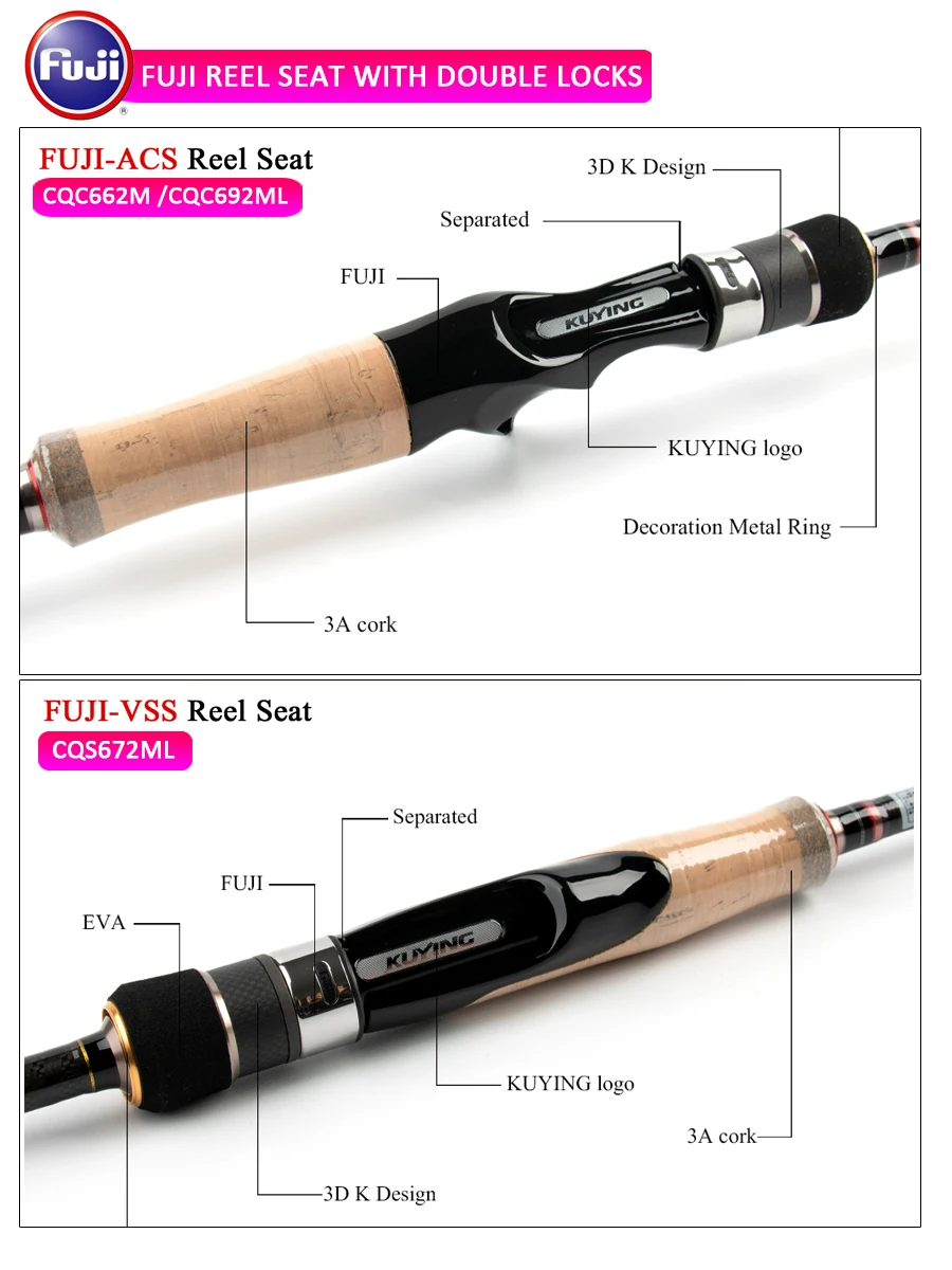 KUYING-CONQUEROR Bass Master Fishing Lure Rod، 6.6-6.9 قدم، M، ML Fast Action، طُعم صب دوار من الكربون FUJI، محيط مائي ملح