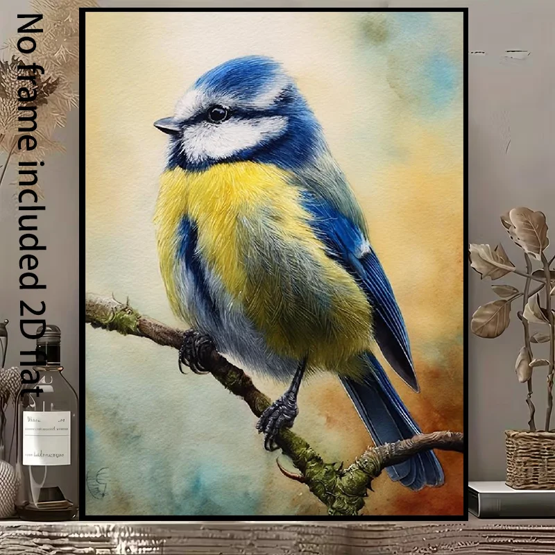 2D Flat, 2D Flat, A Beautiful Canvas Painting of a Blue Tit Resting on a Branch, Showcasing The Beauty of Nature And Delicate