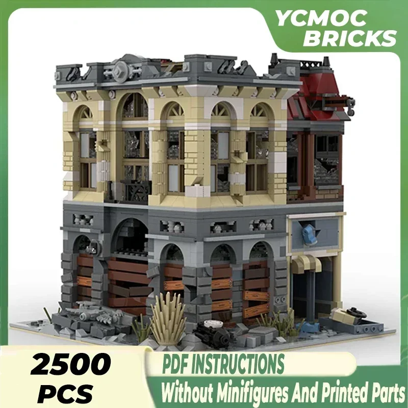 Modular Ruins Street View Model Moc Building Bricks Apocalyptic Bank Technology Blocks Gifts Christmas Toys DIY Sets Assembly