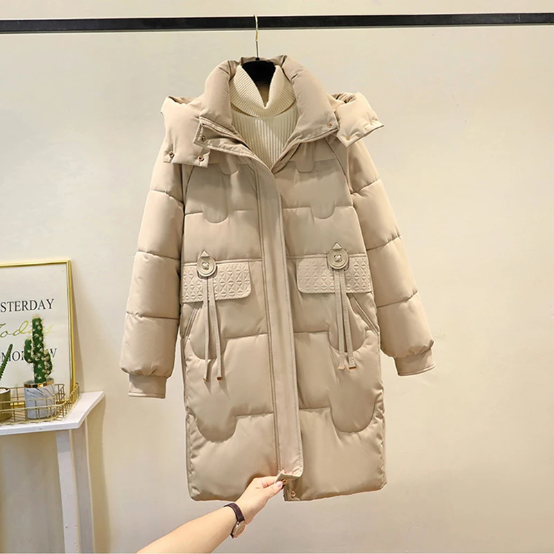 Women's Hooded Jacket Long Windproof Top Down cotton Coats Thick Loose Girls Winter Zipper Warm Casual Outwear Female New 2025