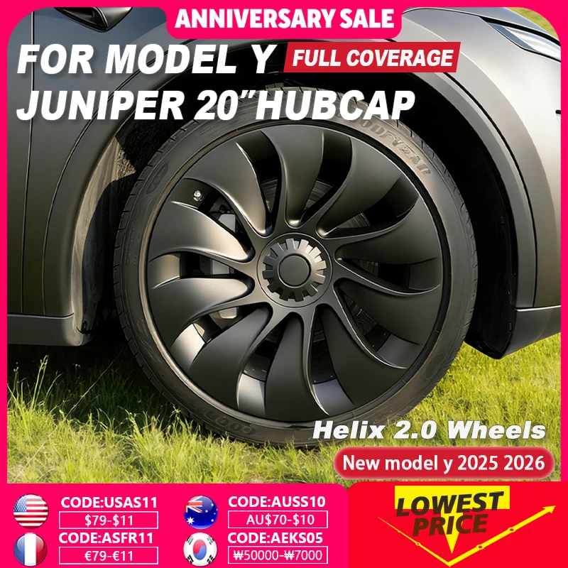 

4PCS Hubcaps for Tesla Model Y Juniper 20 Inch Helix 2.0 Upgrade Performance Full Rim Wheel Cover Accessories RWD Hub Caps 2026
