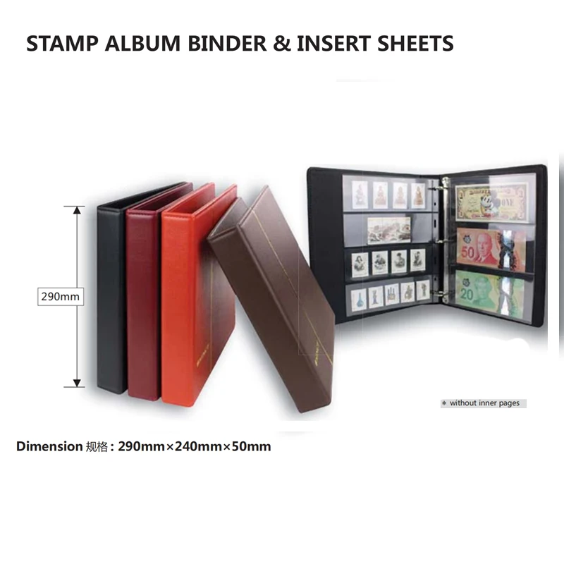 

810780 3 Rings Leather Empty Stamp Album for 7/9 holes Stamp Sheets Paper Money Coins Stamp Collection Book