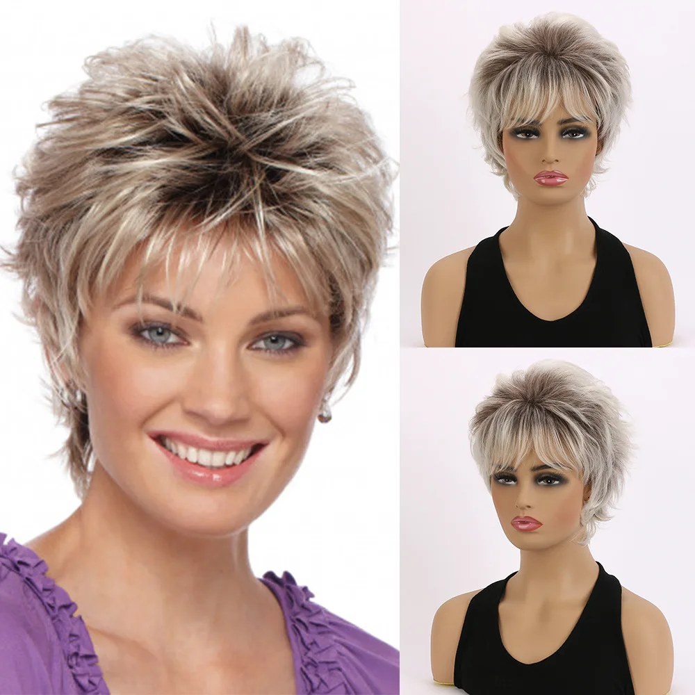 

Natural Wig Female Straight Synthetic Hair Short Wigs for Women Pixie Cut Synthetic Hair Wigs Women With Bangs