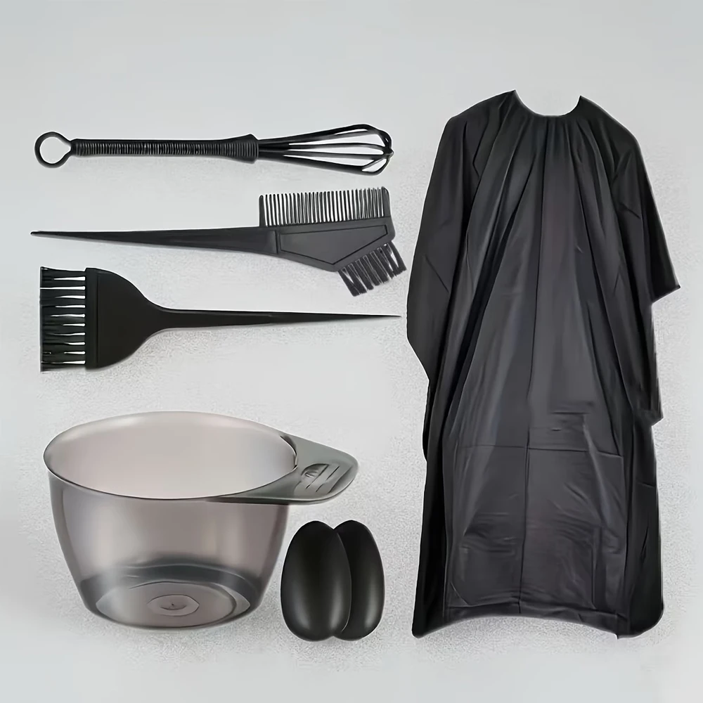 7pcs Hair Dyeing Tool Set Home Beauty Oil Dyeing Kit Includes Dyeing Bowl Comb Brush Mixer Ear Caps Apron