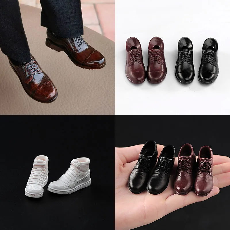 1/6 Scale Male Round Toe Suit Solid Shoes White Sports Shoes Model Fit 12\'\' Male Soldier Detachable Feet Action Figure Body
