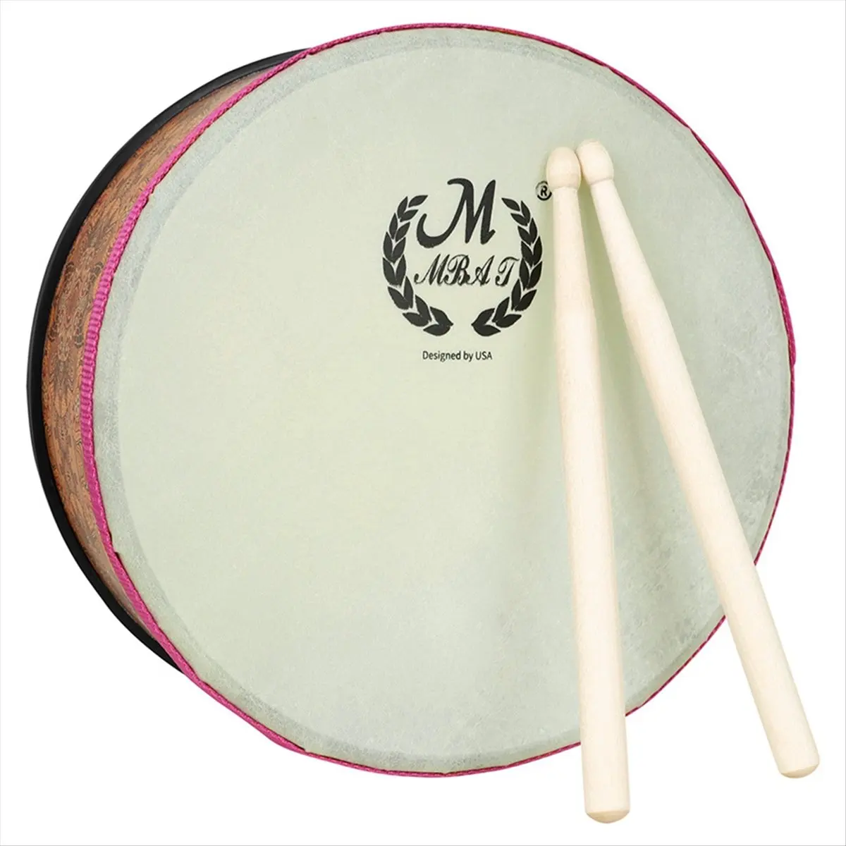 ABJV  10 Inch Alto Drum Drumsticks Mid-Range Drum Tambourine with Sheepskin Head and Solid Wood Orff Percussion Instrument