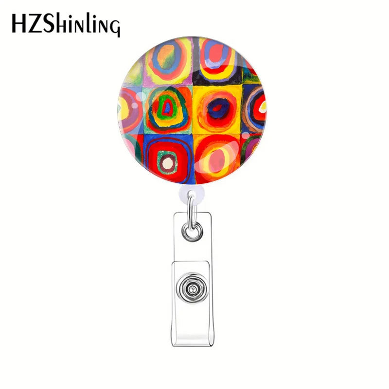 2023 New Kandinsky Squares With Concentric Circles Retractable Badge Reel Clips Students ID Name Card Holder For Fans