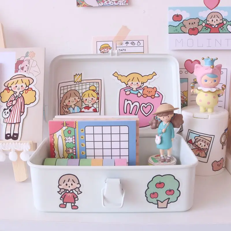 MINKYS New Kawaii Multifunctional Metal Desk Organizer Stickers Tapes Storage Collect Box School Stationery