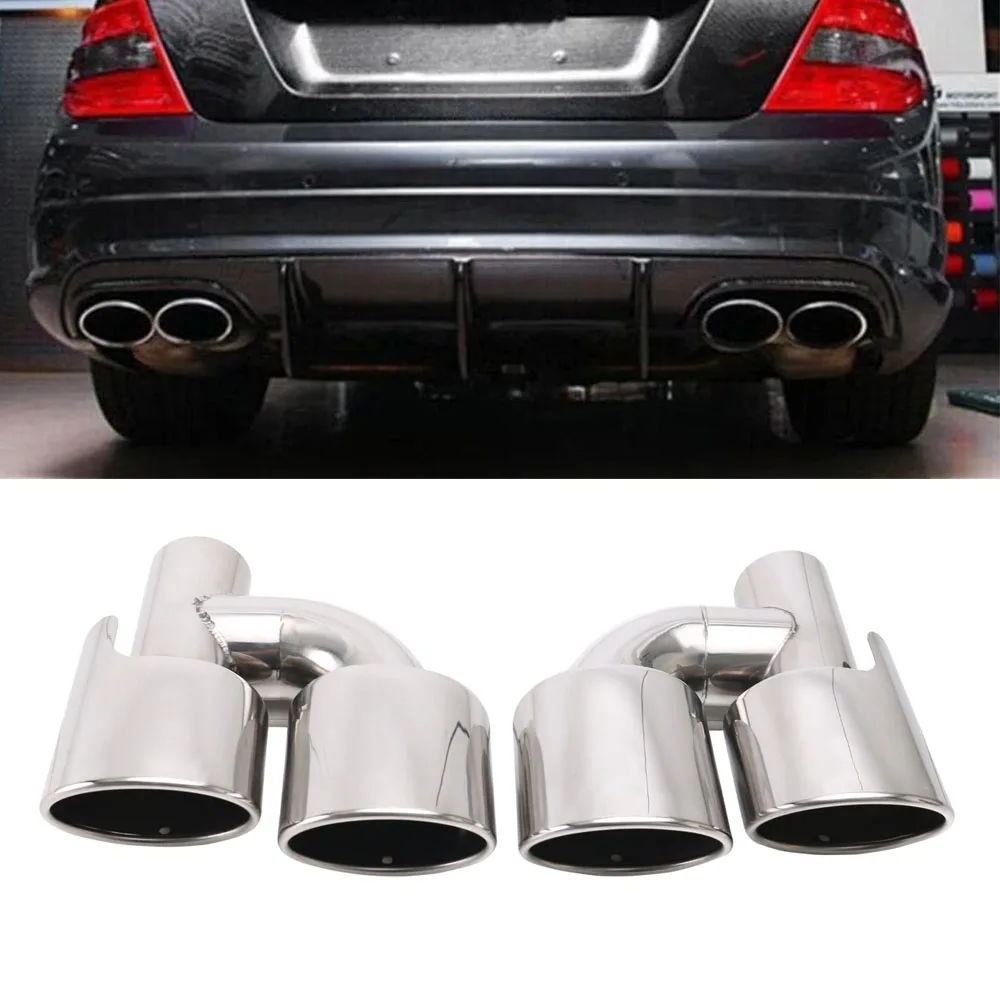 

1Pair 63mm Inter Car Exhaust Tail pipe Rolled Edge Dual Exhaust Tip Stainless steel Silver for C36 W204