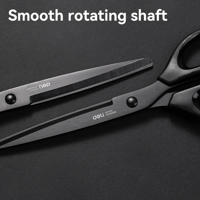 مقص مكتب احترافي من DELI مقاس 180 مم مقص عالي التحمل مع شفرة سوداء حادة من الفولاذ المقاوم للصدأ أداة قطع للحرف الورقية #3