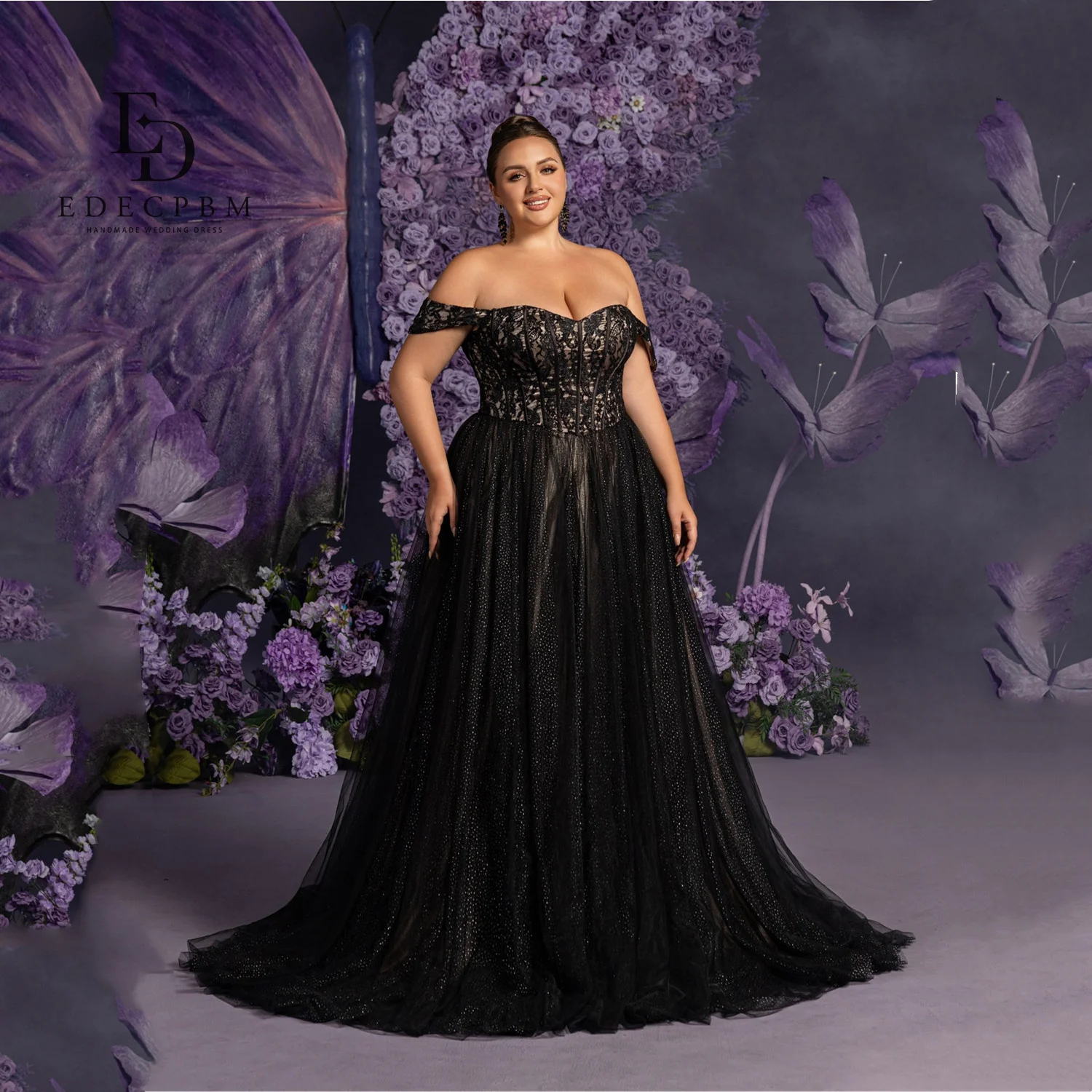 EDECPBM robe De bal brillante pour femmes robe De soirée robes De Festa noir robes personnalisées pour Occasions spéciales dentelle