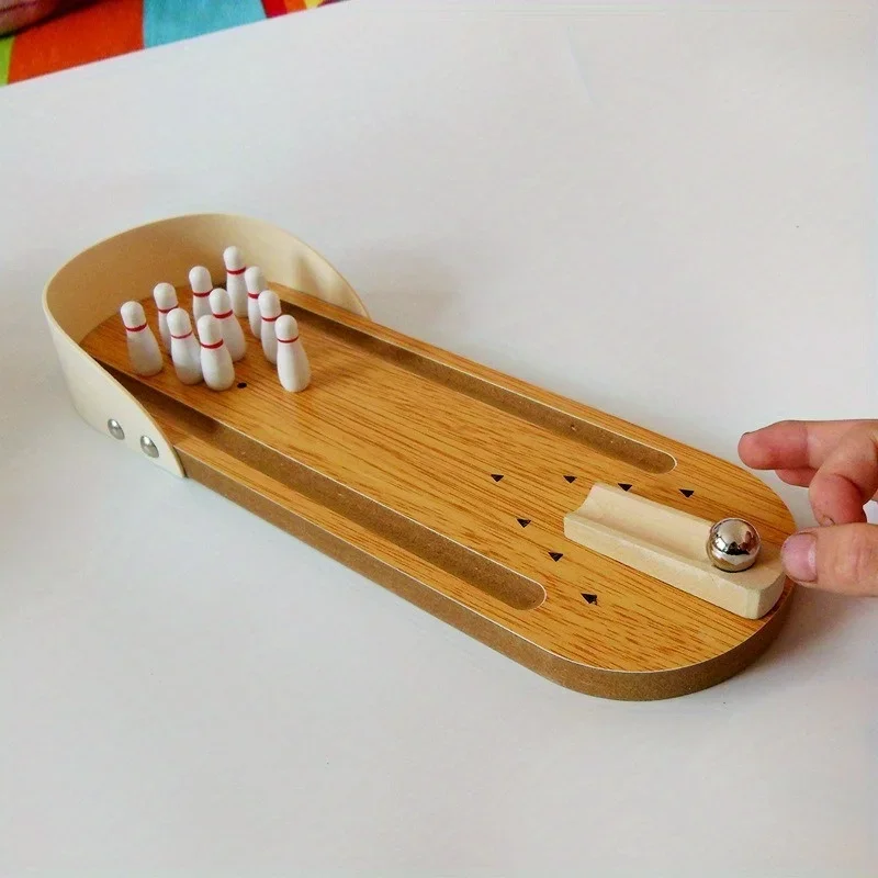 Mini Bowling Table Game Wooden Children's Puzzle Innovative Toy Made of Solid Wood for Fun Parent-child Ball Rolling