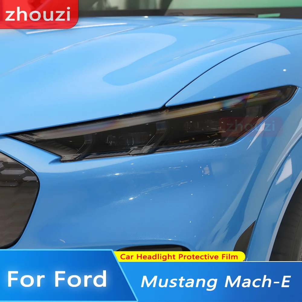 Car Headlight Protective Film Front Light Transparent Smoked Black TPU Sticker 2 Pcs For Ford Mustang Mach E 2021 2022