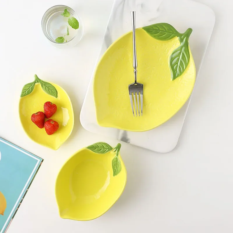 

Ceramic lemon plate creative hand-painted jewelry tray snack fruit dessert plate home decoration wedding supplies dinner plate
