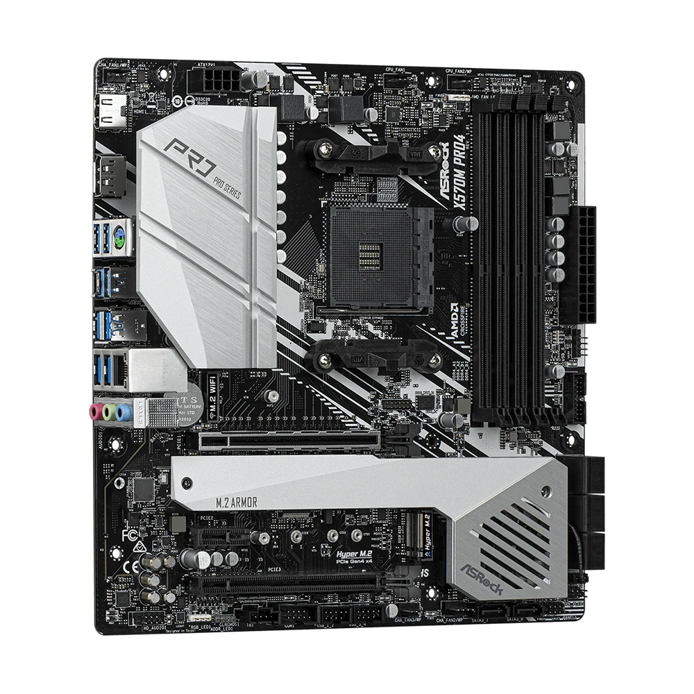 Imagem -02 - Placa-mãe Asrock-x570m Pro4 Amd X570 Suporta Ryzen 5700 Cpu Ryzen 5600g 4200 Mais Pcie 4.0 M.2 Nvme Placa-mãe Atx Am4