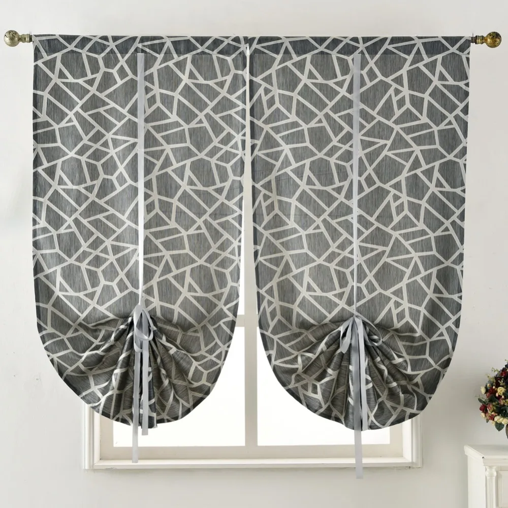 NAPEARL Short Kitchen Curtain Jacquard Tie Up Valance Panel Modern Geometric Design Black Brown Gray Door Roman